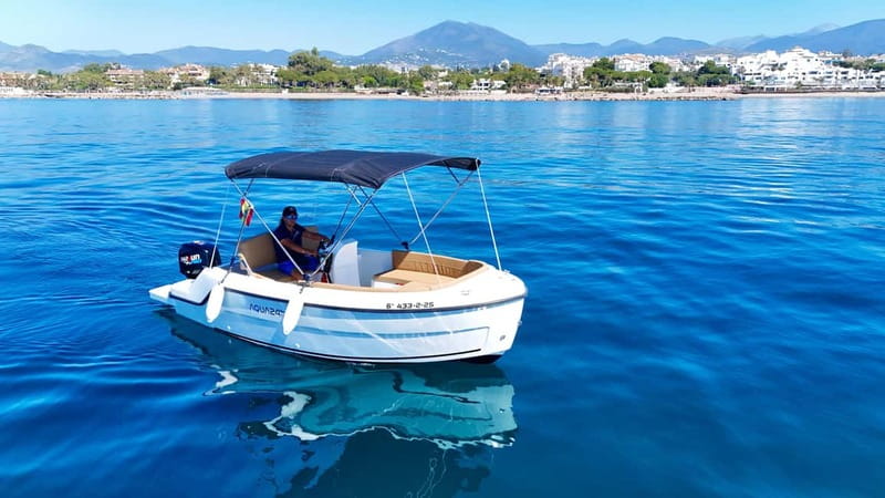 Benalmádena: license-Free Rent Boat for Dolphin Watching - Cruising + swims + sunset stops along the coast