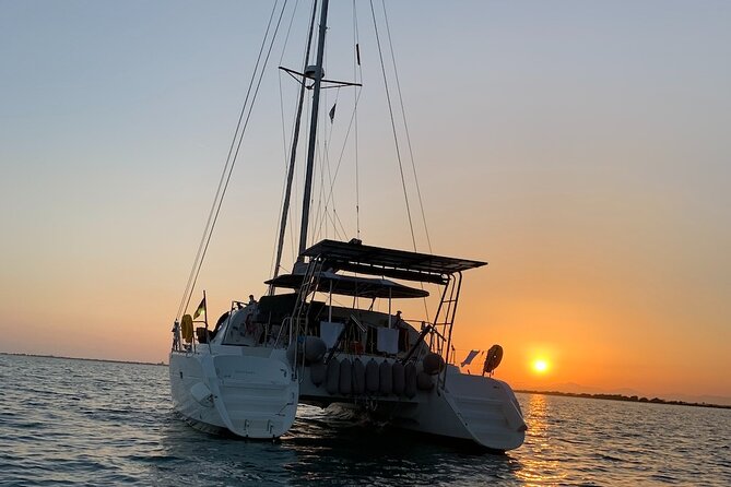 Catamaran Sailing Experience Manilva Tapas Drink Dolphins Swim Stop - The swim stop and snorkeling setup