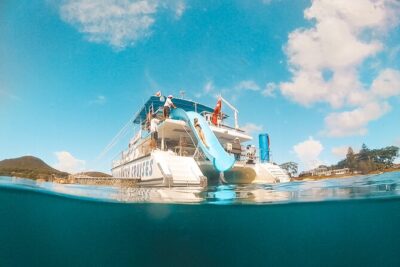 Port Stephens: Splash 'n' Slide Dolphin Cruise - The waterslide and boom-net: the part kids talk about, and adults secretly love too